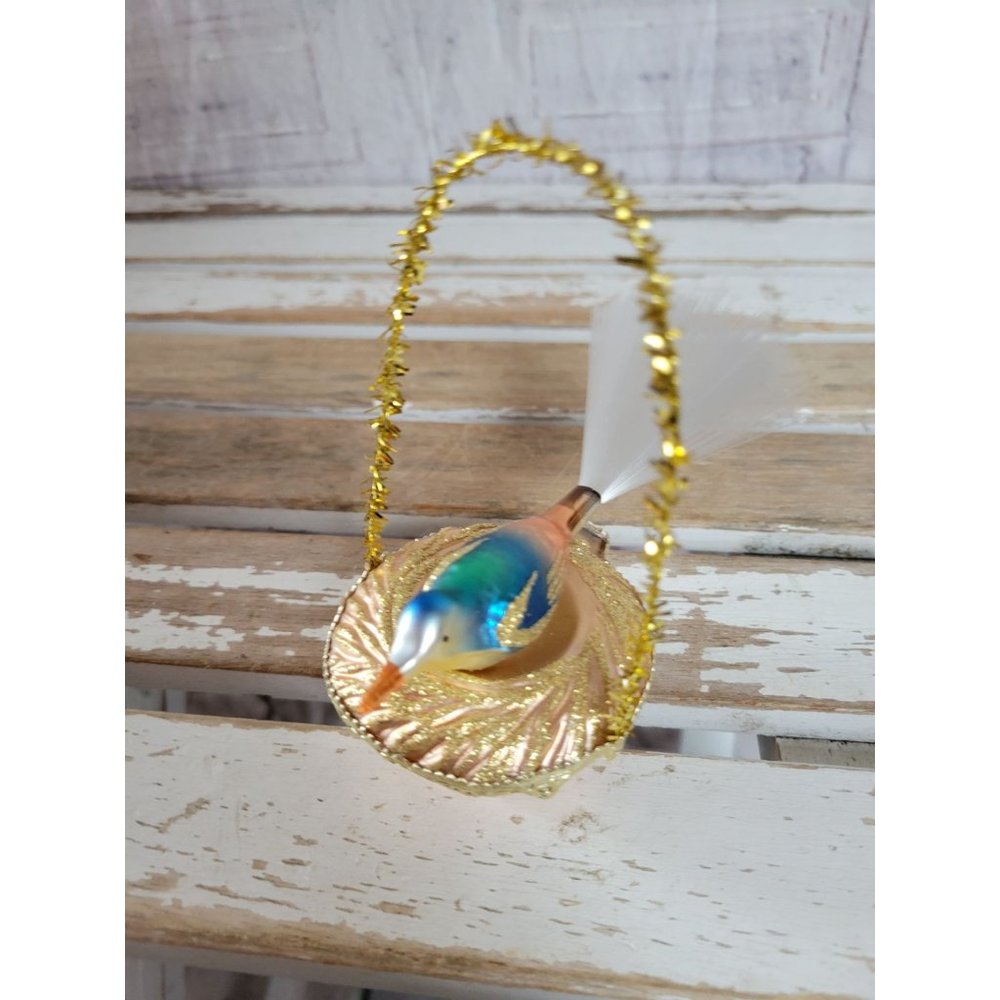 Blumchen bird nest‎ glass ornament Xmas holiday vintage Germany